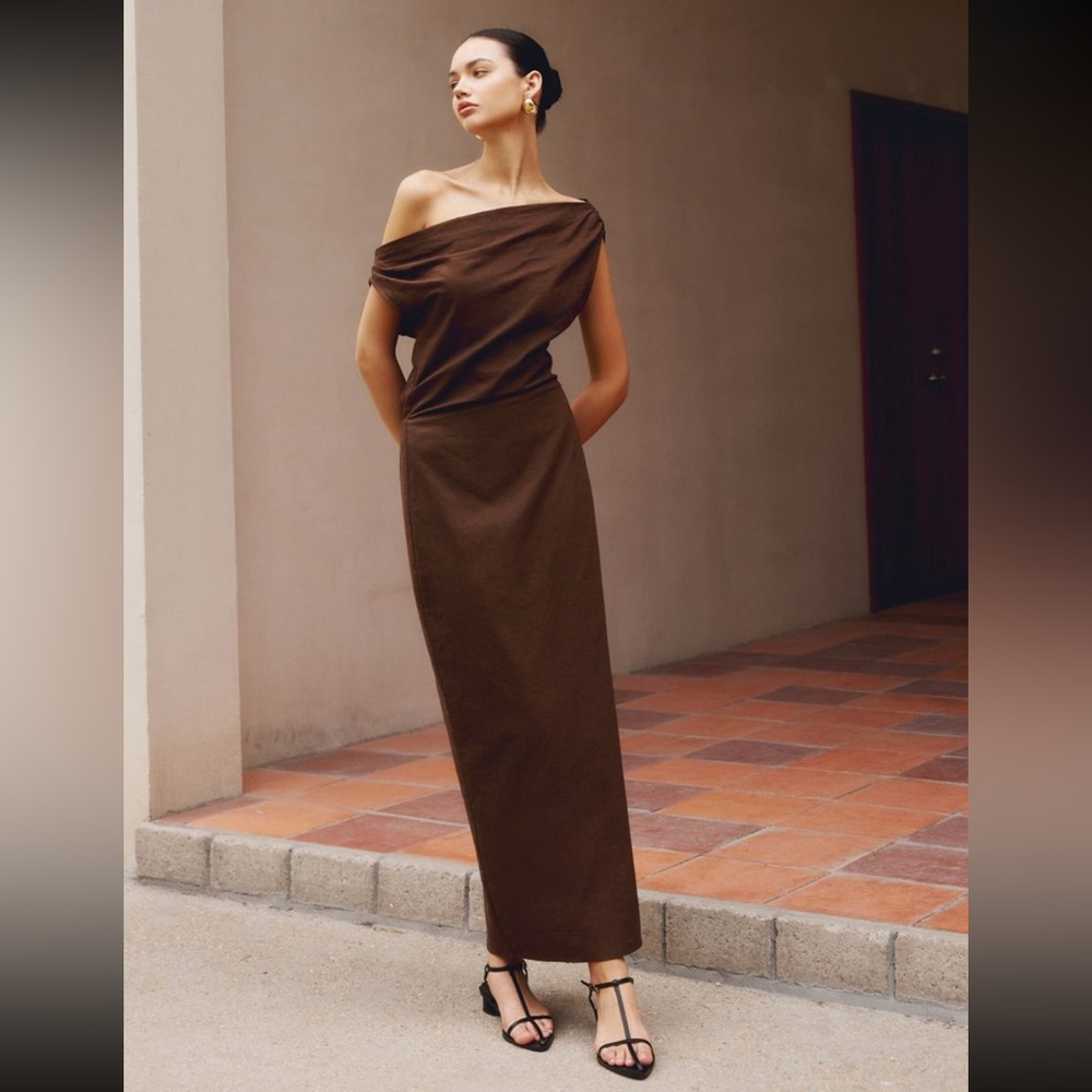 Brown off the shoulder dress